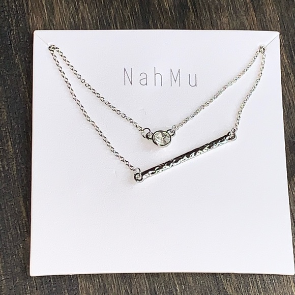 NEW Mahmu double silver bar and bezel CZ necklace. - Picture 2 of 4
